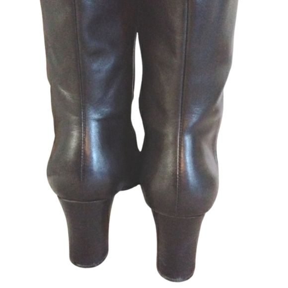 Black Knee High Heeled Leather Boots Women's size 9 - Picture 7 of 11